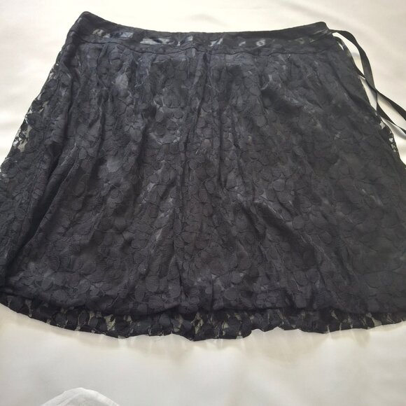 Nygard Gathered Bubble Hem Ribbon & Lace Skirt Size 22 Black Satin Ribbon Lined - Picture 2 of 13